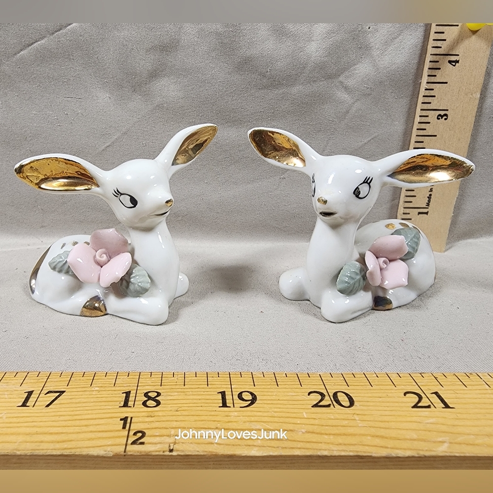 Antique Lot Of 2 Thames 1950's Chase Deer Porcelain Figurine Made In Japan